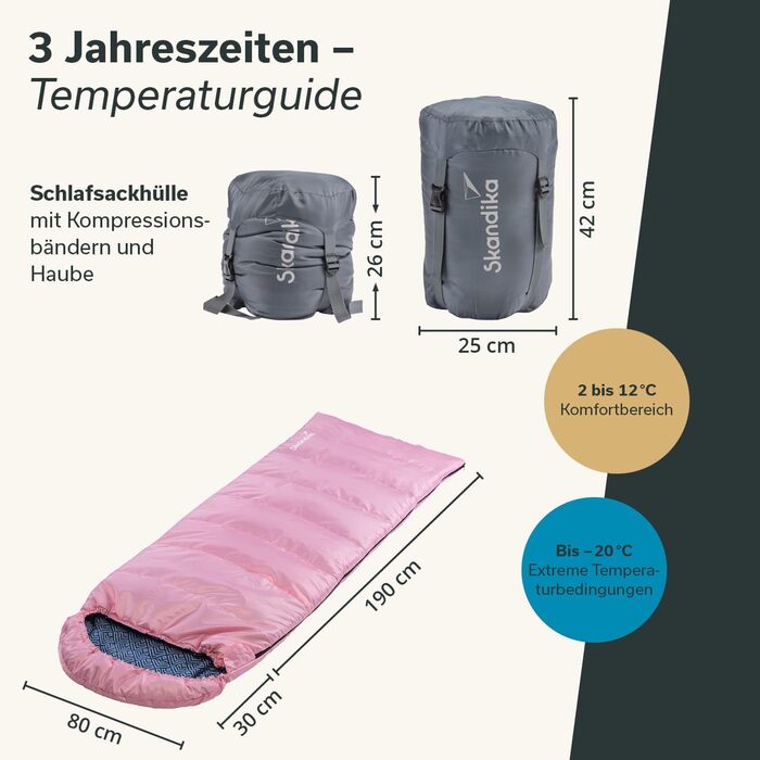 Спальний мішок Skandika Dundee Flanell: бавовна, преміум-якість, з'єднується, двомісний, 3 сезони, до -20°C, 220 x 80/160 см, для кемпінгу