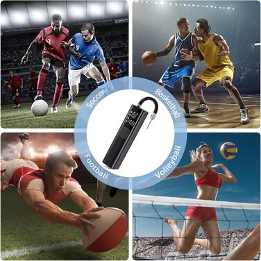 Електрична повітряна помпа Pumteck MY01 для м'ячів: баскетбол, футбол, волейбол. Точний манометр, 4 режими, автоматична. Макс. 15 PSI, чорна