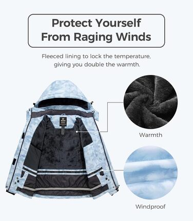 Жіноча куртка Wantdo для гірського туризму та хайкінгу, водонепроникна, з капюшоном, тепла, світло-блакитна