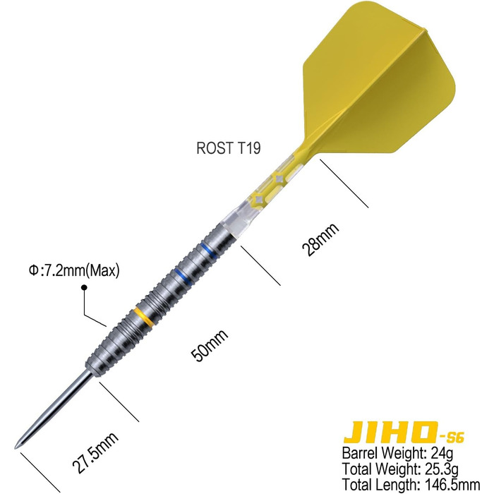 Дартс-набір CUESOUL JIHO S1-S8, 90% вольфрам, сталева вістря, 21/22/23 г, уніфікований ROST T19 Flight