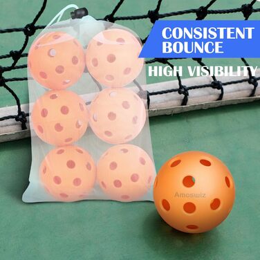 Набір м'ячів для піклболу (6 шт.) з сумкою для сітки, 26 отворів, для тренувань та турнірів (Оранжевий)