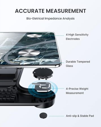 Цифрова ваги RENPHO для визначення жиру, BMI, м'язової маси, білка, BMR, з Bluetooth, додатком, мармурова поверхня, Elis 1, 280 мм