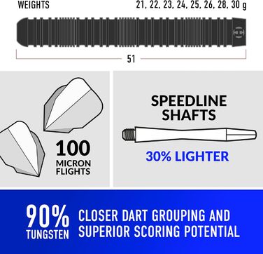 Дарти Harrows Caliber 90% Tungsten (21-30г) - Набір з 16 предметів (шафти, пір'я, кейс)