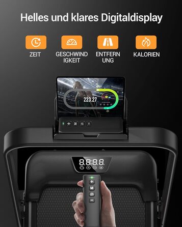 Складана бігова доріжка UMAY для дому з регулюванням нахилу 15%, Walking Pad для ходьби, макс. навантаження 136 кг, з LED-дисплеєм та пультом керування, чорна