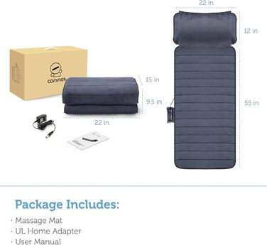 Масажний килимок Comfier з підігрівом, 10 вібраційних моторів та 4 нагрівальними подушками, електричний масажер для тіла, шиї, плечей та спини