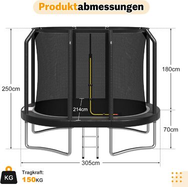 Батут Devoko Outdoor для дітей та дорослих, великий овальний, 305x214 см, з сіткою безпеки та міцним металевим каркасом