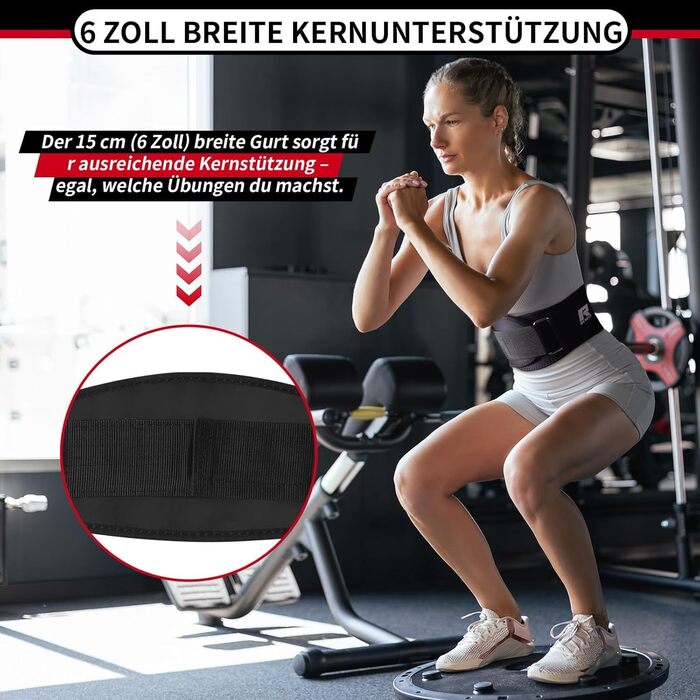 Пояс для важкої атлетики RitFit 6'' (15 см) для чоловіків та жінок, чорний, з липучкою, для пауерліфтингу, бодібілдингу та силових тренувань, розмір S