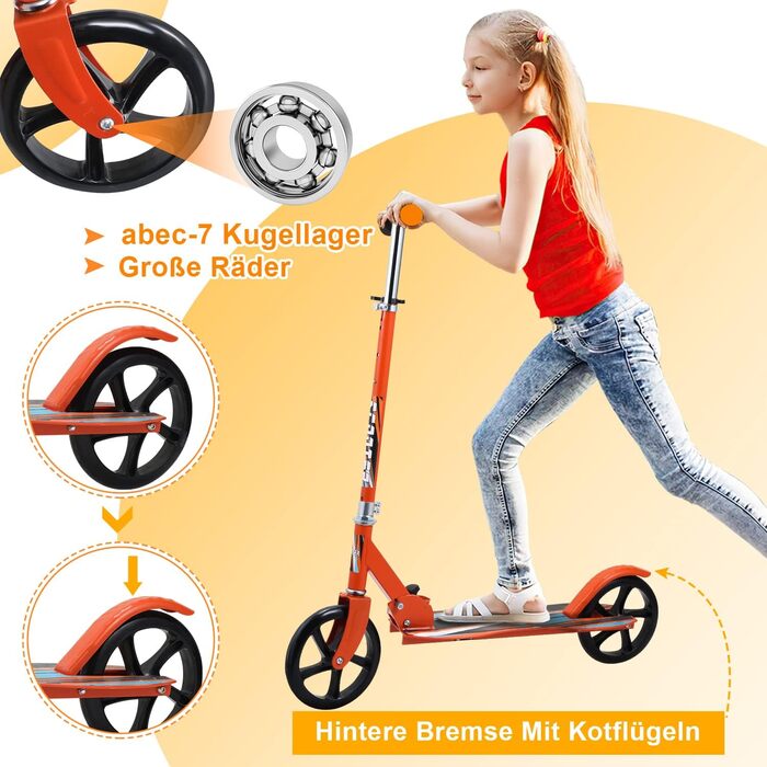 Самокат Cecaylie Cityroller з великими колесами, складаний, для дітей та дорослих, регульована висота, з ременем для перенесення, до 100 кг