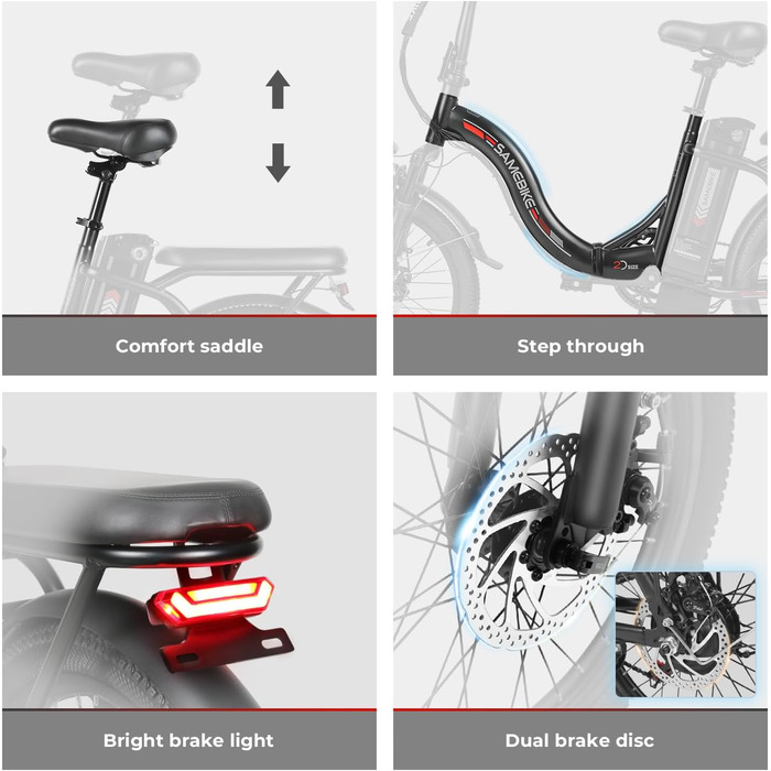 Електровелосипед складаний SAMEBIKE 20 дюймів, 36В/12Аг знімна батарея, гідравлічні гальма, для дорослих чоловіків та жінок