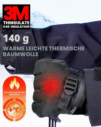 Зимові гірськолижні рукавички OutdoorMaster з утеплювачем 3M Thinsulate, терморукавички для чоловіків та жінок, чорні, розмір M