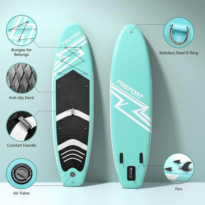 SUP дошка надувна FBSPORT 15 см, комплект з алюмінієвим веслом та насосом, зелена