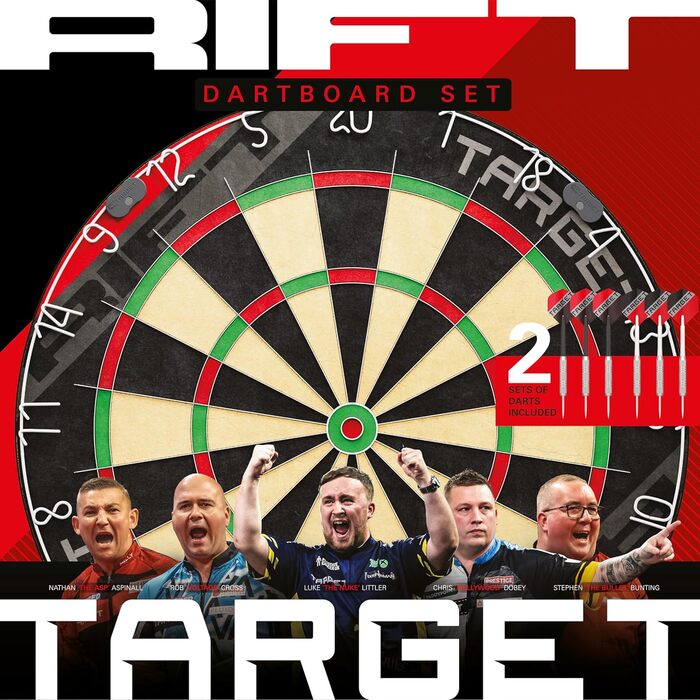 Набір дротиків Target Darts Rift: професійна сталева мішень без рамки + 2 комплекти дротиків 17г + додаток DartCounter (1 місяць)