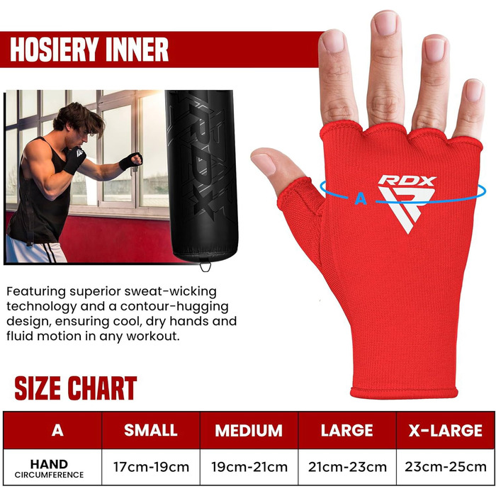 Боксерські рукавички RDX, бокс, муай-тай, ММА, тренування. Еластичні боксерські бандажі, захисні рукавички для ударів (червоно-білі, S)