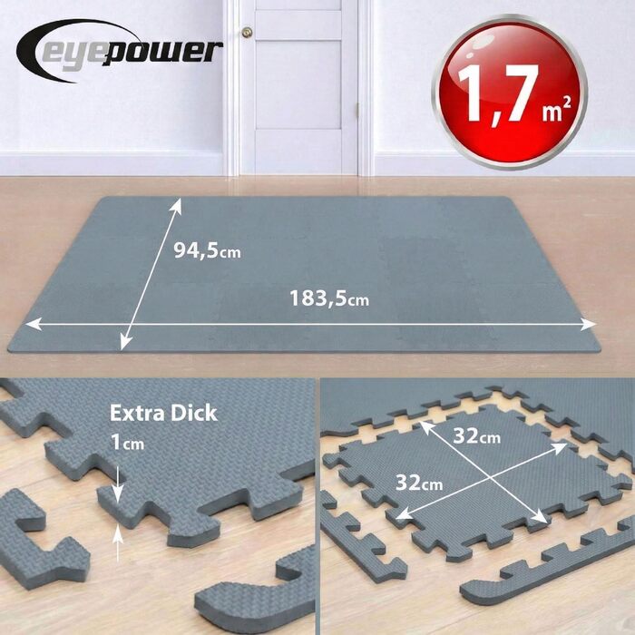 Фітнес-килимки Eyepower Bodenschutzmatten 9-54 пазли 30x30 см для дому та спортзалу (18 шт., блакитно-сірі) | Килимки для тренажерів