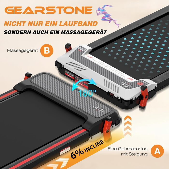 Бігова доріжка GEARSTONE 7 в 1 для дому та офісу з нахилом 6%, підстільна, з масажем стоп, подвійне керування, сіра