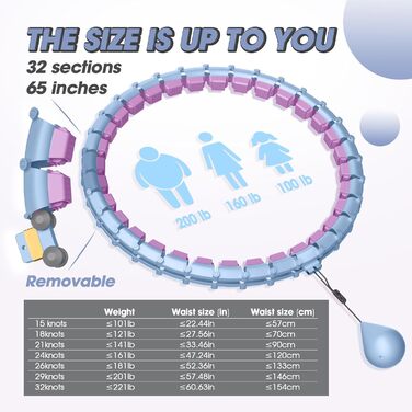 Розусний обруч для схуднення з ваговим кільцем (32 вузли, 57-165 см) Blau Lila - фітнес-обруч для дорослих