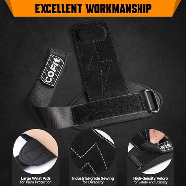 Напульсники для важкої атлетики COFIT, фітнес-напульсники, ремені для силових тренувань, підйомники для тяги, покращена фіксація та захист зап'ястя (чорний)