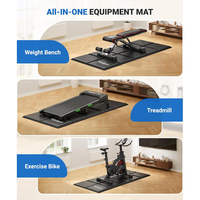 Килимок захисний під бігову доріжку та тренажери Yoleo, 160x75 см, шумопоглинаючий та протиковзкий килим для підлоги під велотренажер, еліпс та лавку для гантелей, чорний