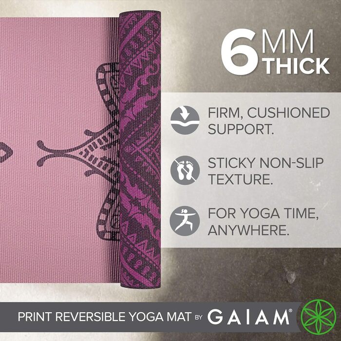 Килимок для йоги Gaiam преміум 6 мм, двосторонній, нековзний, для йоги, пілатесу та фітнесу, 172,7×61 см