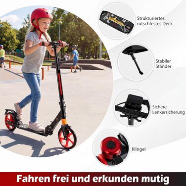 COSTWAY Розкладний самокат для дітей та дорослих, чорний. Регульована висота, дзвінок, підставка, ремінь для перенесення, до 100 кг