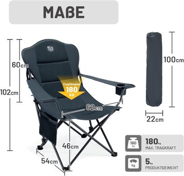 Складний крісло-шезлонг для кемпінгу Timber Ridge - 180 кг, 3 положення, широке сидіння 62 см, з підстаканником