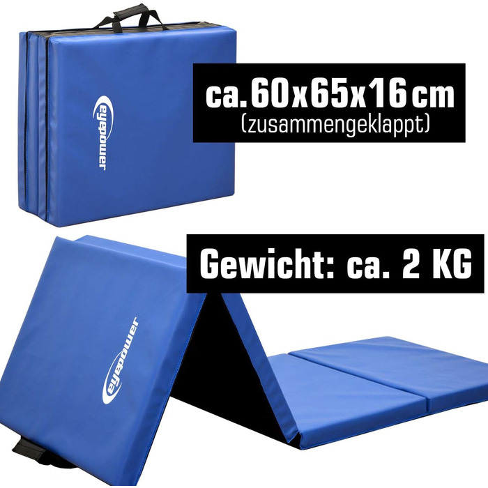Складаний гімнастичний мат EYEPOWER 200x60 см, товщина 5 см – м'який мат для акробатики, йоги, дитячих занять, домашнього та вуличного використання