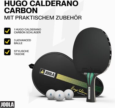 Ракетка для настільного тенісу JOOLA Hugo Calderano Carbon з м'ячами та чохлом, ITTF, чорно-зелена