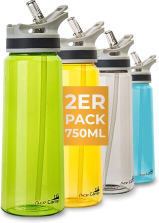 Пляшка для води AceCamp TRITAN 750 мл, спортивна, BPA-free, подвійний комплект, пружинна кришка, зелена