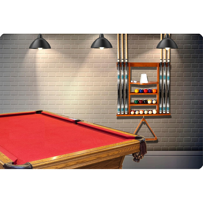 Підставка для бильярдної кулі та кия на стіну, 6 відділень, з масиву дуба, для аксесуарів до більярдного столу