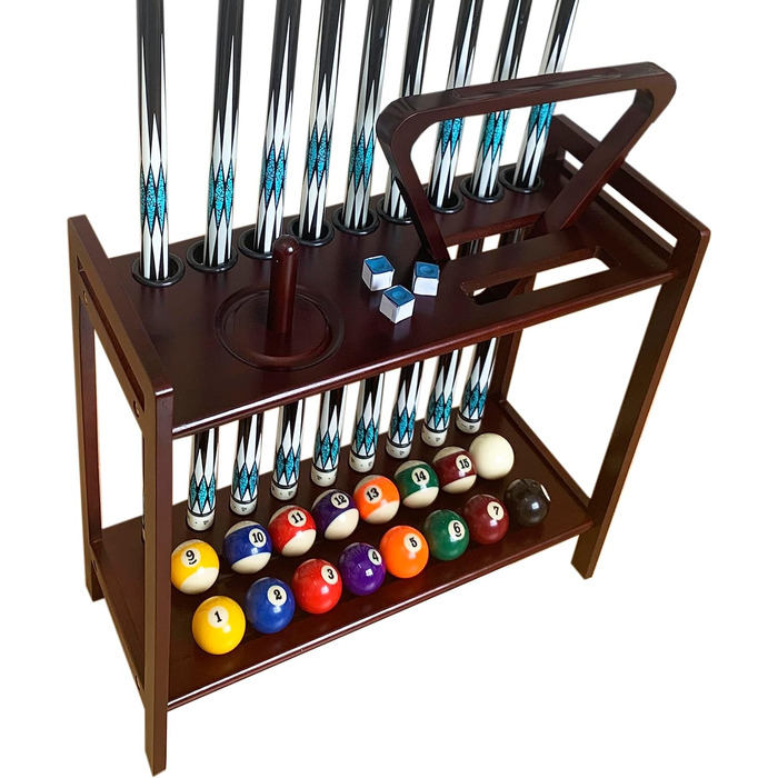 Стійка для більярду GACCO BILLIARDS на 8 київ та аксесуари, кутова, з тримачем для куль, з масивного дерева, магоні, 2-в-1