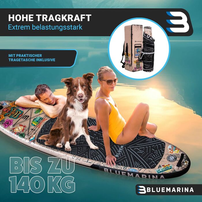 Надувна SUP-дошка Bluemarina Ariki Tiki 325x86x15 см, 5 років гарантії, комплект для сапбордингу, вантажопідйомність до 140 кг