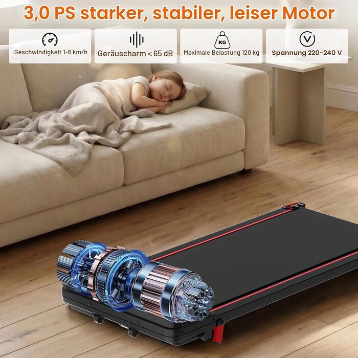 Дорожка для ходьби TODO Walking Pad, компактна бігова доріжка з нахилом для дому та офісу, швидкість 1–6 км/год, чорна