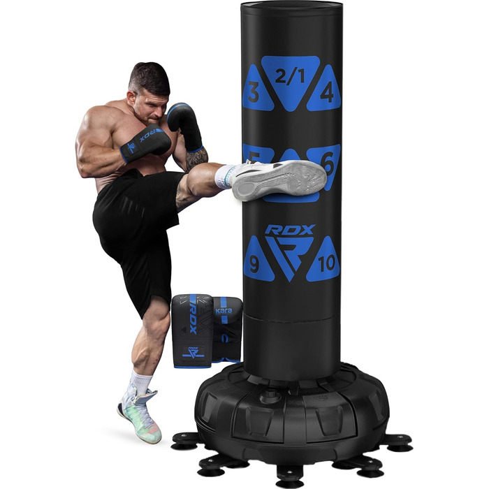 Боксерський мішок стоячий RDX 6FT, 330LB, комплект з рукавичками та покриттям XXL, блакитний