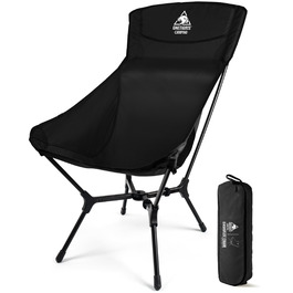 Стілець для кемпінгу OneTigris OASISFLEX, висока спинка, 150 кг, складний, легкий, з інтегрованим хрестоподібним каркасом, для риболовлі, з 2 кишенями, для відпочинку на природі, піших прогулянок (чорний)