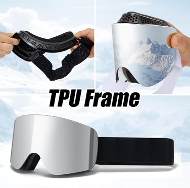 Гірськолижні маски VCOROS OTG для унісекс, YH227 - сноуборд маска з антиковзним ремінцем, захистом від УФ та запобіганням запотіванню, регульовані, срільно-білі (VLT13%)