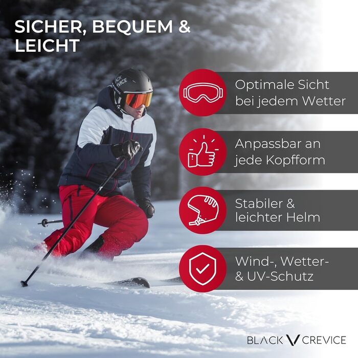 Шолом гірськолижний BLACK CREVICE Vail I з візором, полікарбонат, регульований, чорний/карбон, матовий білий, 58-61 см