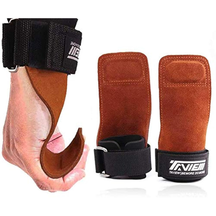 ТAVIEW Преміум фітнес-напульчники для підйому штанги – підтримка хвату, альтернатива рукавичкам, для силових тренувань, кросфіту, підтягувань, станової тяги, коричневі