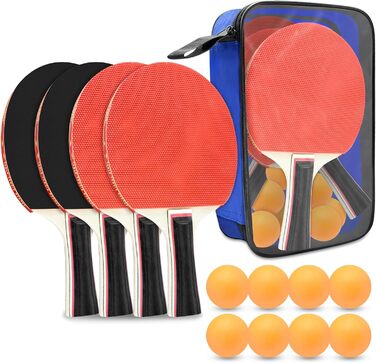Набір для настільного тенісу: 4 ракетки, 8 м'ячів, сумка. Підходить для початківців, сімей та професіоналів. Ідеально для гри в приміщенні та на вулиці.