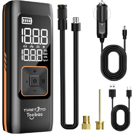 Електричний насос Tccbac 12V 7800mAh, портативний компресор 150PSI з LED підсвіткою, манометром та Powerbank для авто, мотоцикла, велосипеда і м'ячів