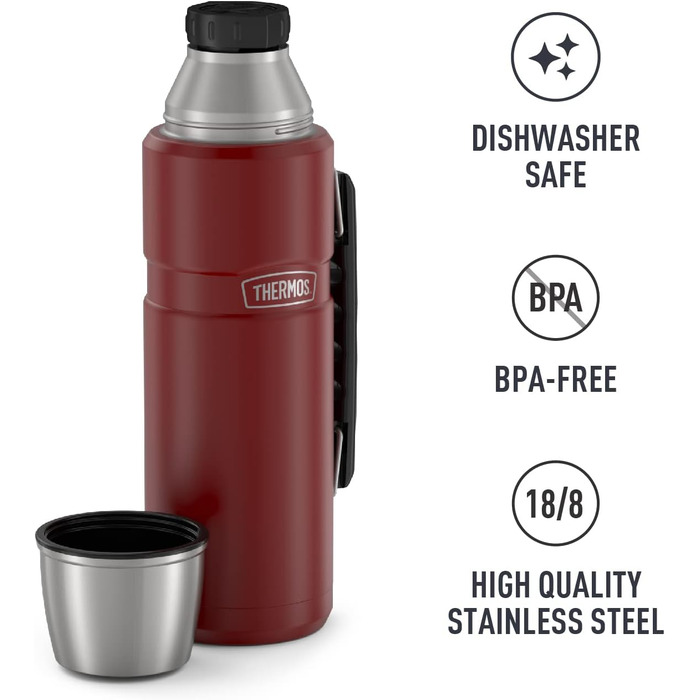 Термос-термобутилка THERMOS Stainless King 1,2 л, вакуумна, червона, нержавіюча сталь