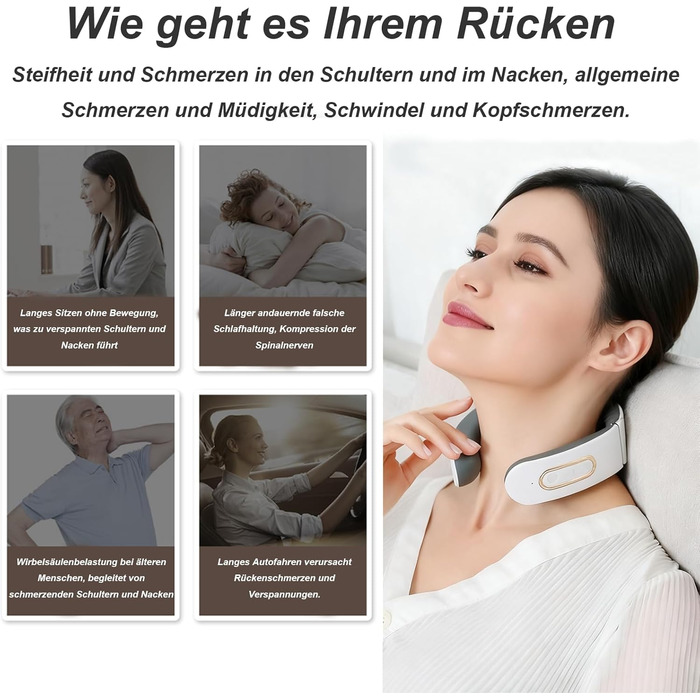 Електричний масажер для шиї 11-в-1 з підігрівом, бездротовий, 6 режимів, 9 рівнів інтенсивності для розслаблення шиї, для дому, офісу, подорожей