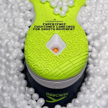 Професійне бадмінтонне взуття HUNDRED Raze для чоловіків | Верх: поліестер, підошва: гума | Підходить для тенісу, сквошу, настільного тенісу, баскетболу та падел-тенісу (34 EU, темно-синій з лаймом)