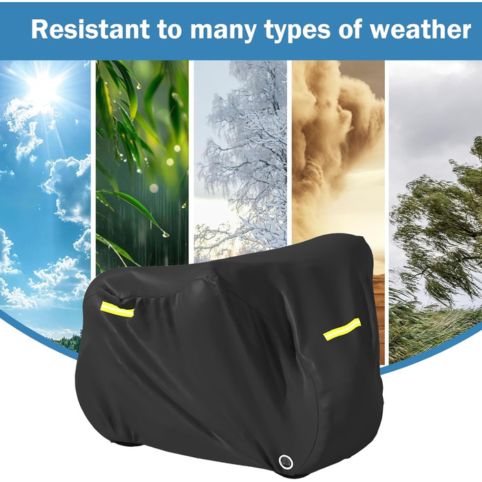 Водонепроникний чохол для велосипеда, захисна покриття з світловідбиваючими смугами, 420D Oxford, чорний, для 2 велосипедів (210x112x112 см)