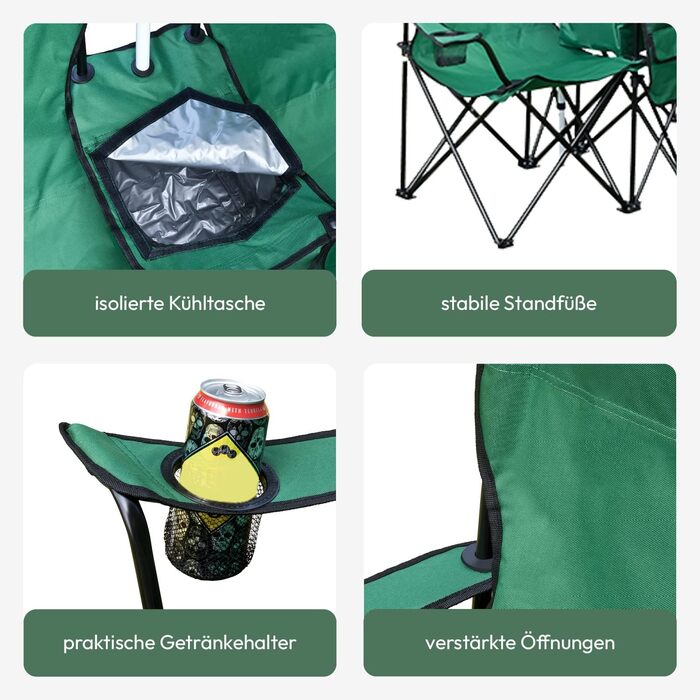 Кемпінговий стул TRAVORA 2 шт. з сонцезахистом та кишенею для охолодження - розкладний стул для відпочинку на природі