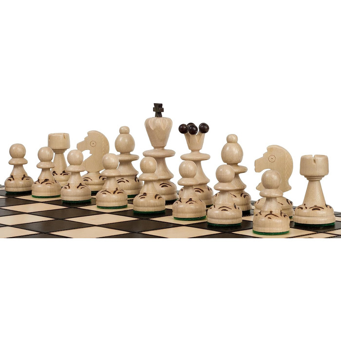 Шахи Sunrise Chess & Games Schachperle середні, традиційні польські фігури, випалене та розписане вручну шахове поле, дерев'яна шкатулка з відділеннями, коричневі