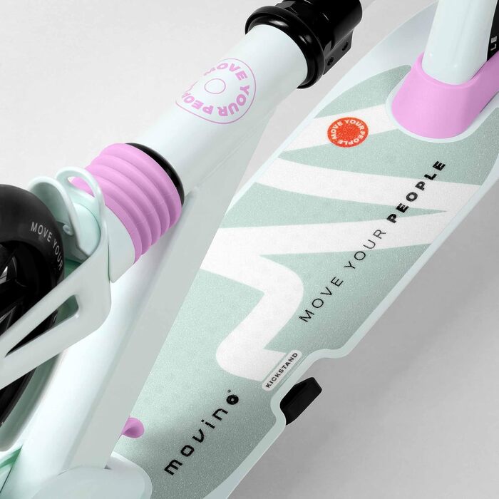 Електросамокат Movino City Light для дітей та підлітків: LED, амортизатори, колеса 180мм, регульований кермо, протиковзкі ручки (М'ятний/Рожевий)