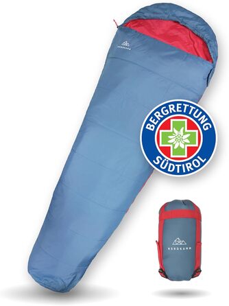 Сплячий мішок NORDKAMM® літній для дорослих, чоловіків та жінок, легкий, компактний, ультралегкий, для кемпінгу, комбінований, колір Blue - блискавка справа