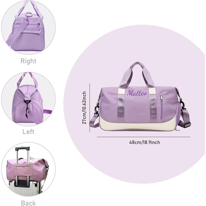 Персоналізована спортивна сумка для фітнесу та подорожей з відділенням для взуття та мокрих речей, жіноча сумка-дафл 35Л (Фіолетова)