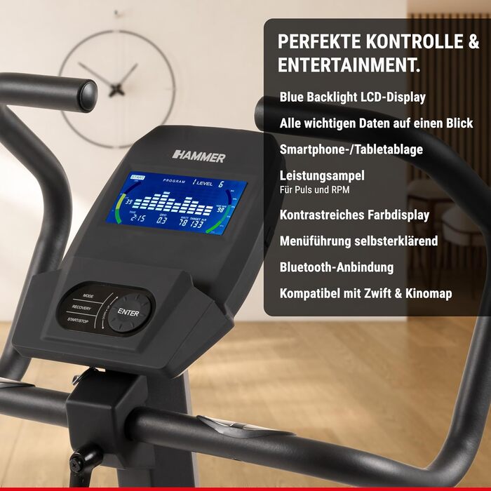Велотренажер HAMMER CardioPace 5.0 NorsK, 24 програми, Bluetooth, 8 кг маховик, сумісний з Kinomap і Zwift