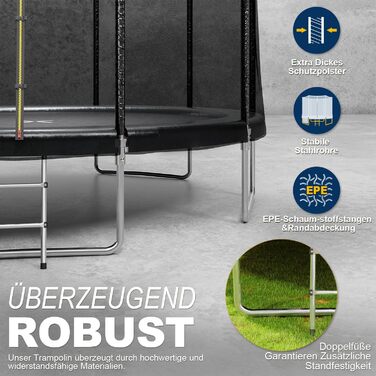 Батут JUMMICO Outdoor для дітей Ø 183/228/305/366/427 см з сертифікацією GS, з драбиною та бічною кишеню (228 см), чорний